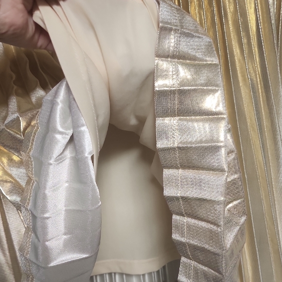 Banana Republic Metallic Gold Pleated Midi Skirt Size L - Picture 12 of 12